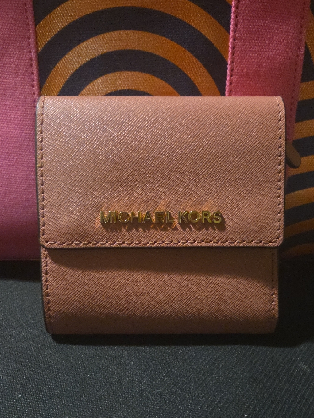 Michael Kors Dusty Rose Saffiano Leather Compact Wallet with Gold Logo